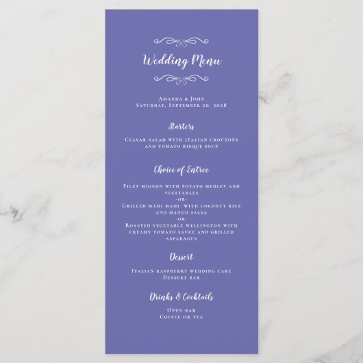Elegant Wedding Calligraphy Chic Periwinkle Blue Menu (Voorkant)