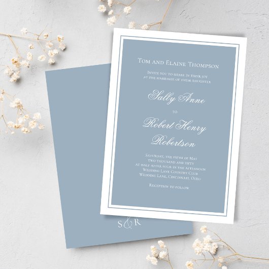 Elegant Wedding Calligraphy Dusty Blue Script Kaart