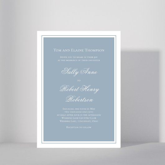 Elegant Wedding Calligraphy Dusty Blue Script  Kaart
