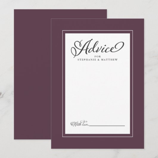 Elegant Wedding Cassis Paarse Pas getrouwd wenst a Advieskaart (Voorkant / Achterkant)