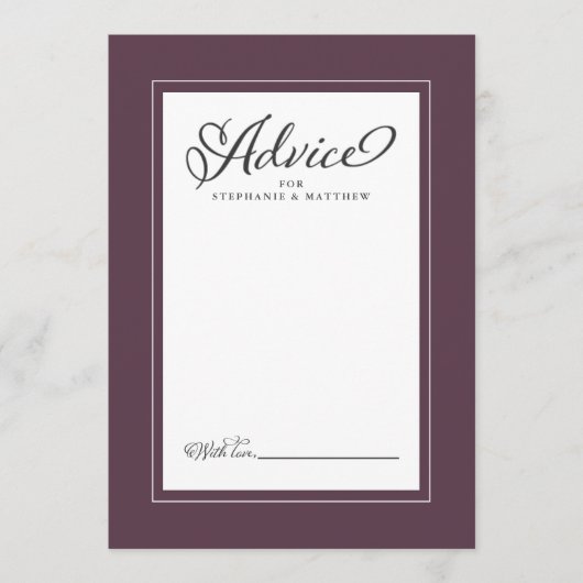 Elegant Wedding Cassis Paarse Pas getrouwd wenst a Advieskaart (Voorkant)