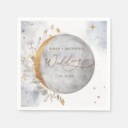 Elegant Wedding Celestial Moon en Stars Napkins Servet (Voorkant)