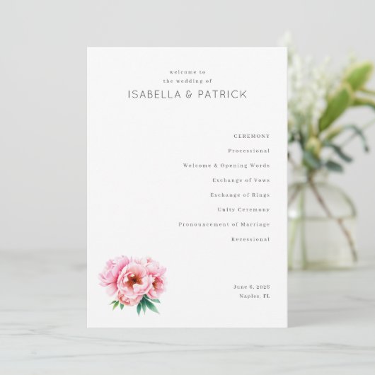 Elegant Wedding Ceremony Program Programmakaart (Staand voorkant)