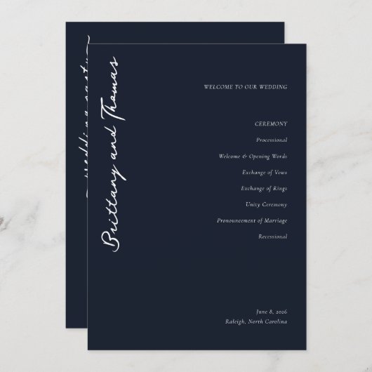 Elegant Wedding Ceremony Program Programmakaart (Voorkant / Achterkant)