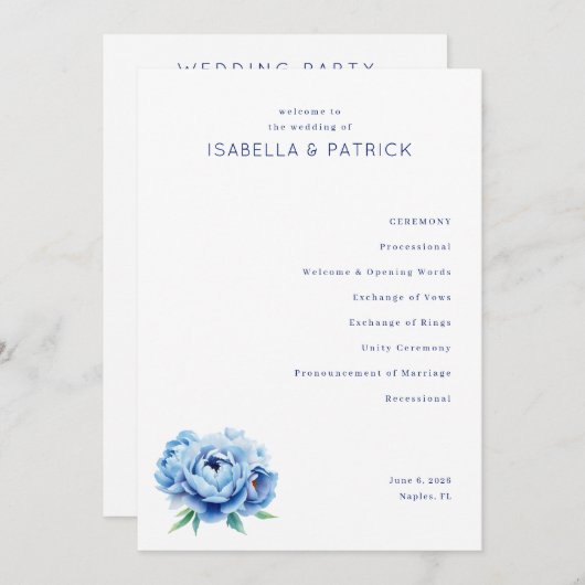 Elegant Wedding Ceremony Program Programmakaart (Voorkant / Achterkant)