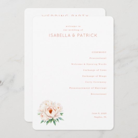 Elegant Wedding Ceremony Program Programmakaart (Voorkant / Achterkant)