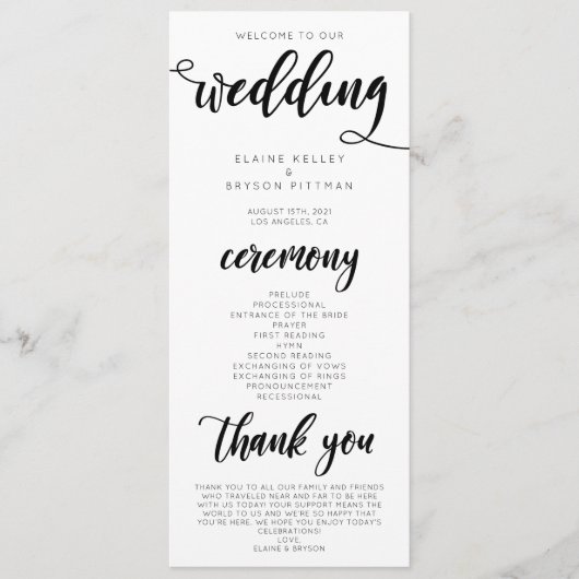Elegant Wedding Ceremony Program Programmakaart (Voorkant)