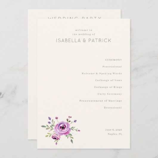 Elegant Wedding Ceremony Program Programmakaart (Voorkant / Achterkant)