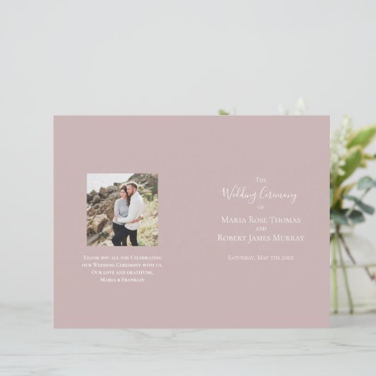 Elegant Wedding Ceremony Programme Dusty Roos Flor (Staand voorkant)