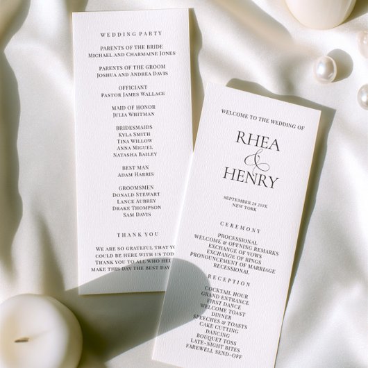 Elegant Wedding Ceremony & Reception Program  Programmakaart