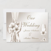 Elegant Wedding Champagne Floral Cream Bow Kaart (Voorkant)