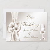 Elegant Wedding Champagne Floral Cream Bow Kaart (Voorkant)
