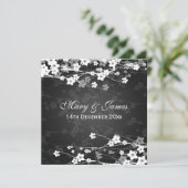 Elegant Wedding Cherry Blossom Black Kaart (Staand voorkant)