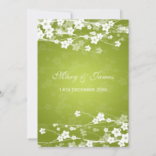 Elegant Wedding Cherry Blossom Lime Green Kaart (Voorkant)