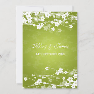 Elegant Wedding Cherry Blossom Lime Green Kaart