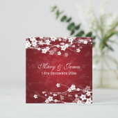 Elegant Wedding Cherry Blossom Red Kaart (Staand voorkant)
