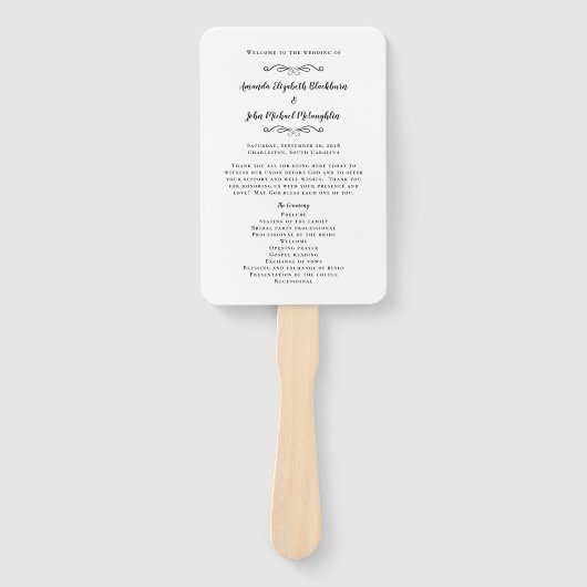 Elegant Wedding Chic Ceremony Program Black White Handwaaier (Voorkant)