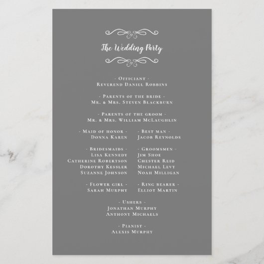 Elegant Wedding Chic Gray Modern Ceremony Programm (Achterkant)