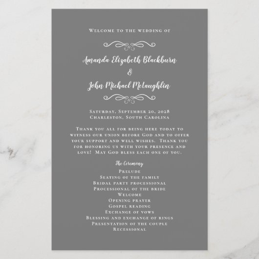Elegant Wedding Chic Gray Modern Ceremony Programm (Voorkant)