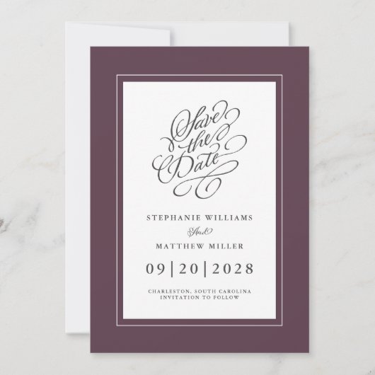 Elegant Wedding Chic Trendy Script Moody Paars Save The Date (Voorkant)