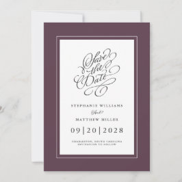 Elegant Wedding Chic Trendy Script Moody Paars Save The Date