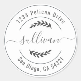 Elegant Wedding Cirding Script Return Address Labe Ronde Sticker