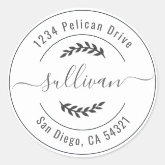 Elegant Wedding Cirding Script Return Address Labe Ronde Sticker