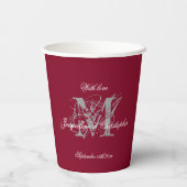Elegant Wedding Classic Monogram & Names Burgundy Papieren Bekers (Achterkant)