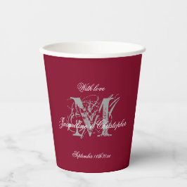 Elegant Wedding Classic Monogram & Names Burgundy Papieren Bekers