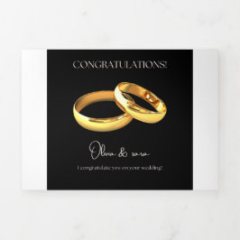 Elegant Wedding Congratulations Card – Gold Rings  Drieluik Uitnodiging
