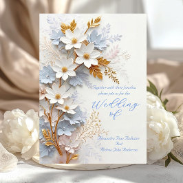 Elegant Wedding Cornflower Blue White Gold Flowers Kaart
