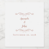 Elegant Wedding Couple Calligraphy Roos Gold Pink Wijn Etiket (Enkel label)