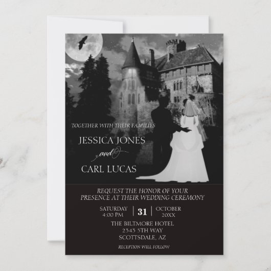 Elegant Wedding Couple Halloween Castle House Kaart (Voorkant)