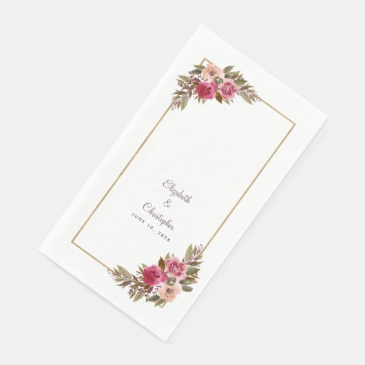 Elegant Wedding Couple Waterverf Floral Dinner Servet (Hoek)