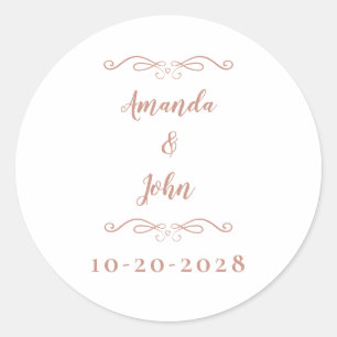 Elegant Wedding Couples Names Chic Roos Gold Pink Ronde Sticker