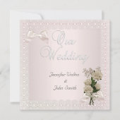 Elegant Wedding Cream Pink Lace Bow Roos Kaart (Voorkant)