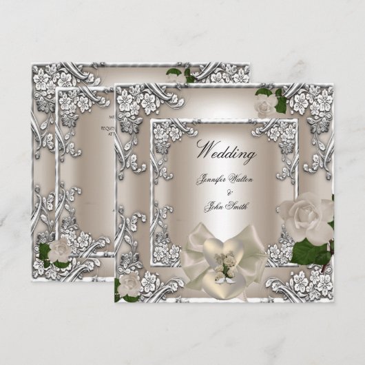 Elegant Wedding Cream Roos Silver White Kaart (Voorkant / Achterkant)