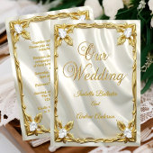 Elegant Wedding Cream White Faux Silk Gold Diamond Kaart