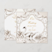 Elegant Wedding Cream White Swans Bow Kaart (Voorkant / Achterkant)