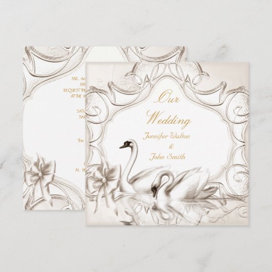 Elegant Wedding Cream White Swans Bow Kaart (Voorkant / Achterkant)