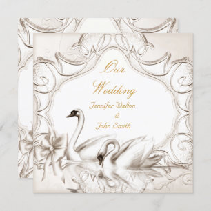 Elegant Wedding Cream White Swans Bow Kaart