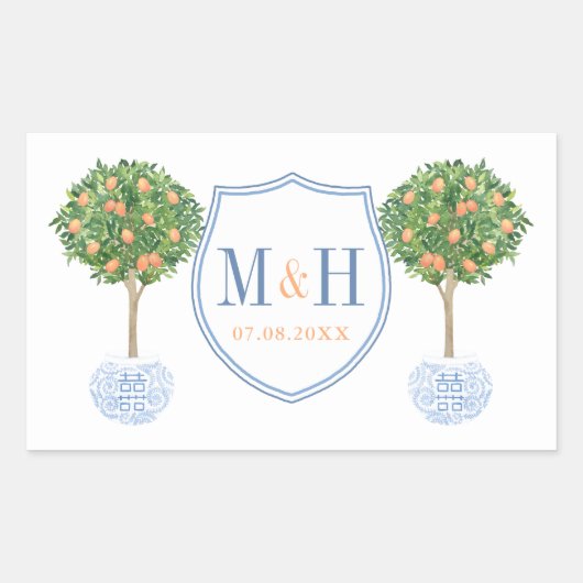 Elegant Wedding Crest Monogram Dank je wel Rechthoekige Sticker (Voorkant)