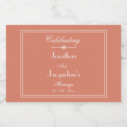 Elegant Wedding Custom Names Terracotta Cute Mini Likeurfles Etiket (Enkel label)
