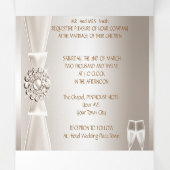 Elegant Wedding Damask Cream White Champagne 3 Drieluik Uitnodiging (Binnenkant midden)