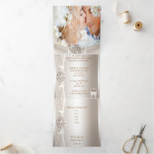Elegant Wedding Damask Cream White Champagne 3 Drieluik Uitnodiging (Binnen)