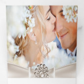 Elegant Wedding Damask Cream White Champagne 3 Drieluik Uitnodiging (Binnenzijde eerst)