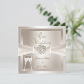 Elegant Wedding Damask Cream White Champagne Kaart (Staand voorkant)