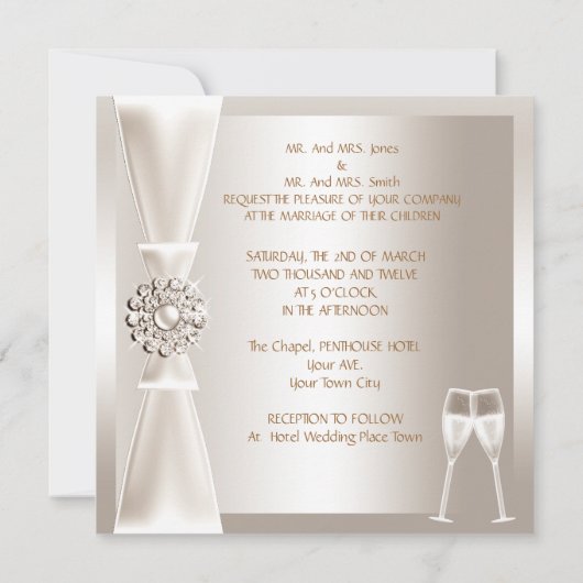 Elegant Wedding Damask Cream White Champagne Kaart (Achterkant)