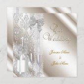 Elegant Wedding Damask Cream White Champagne Kaart (Voorkant / Achterkant)