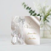 Elegant Wedding Damask Cream White Champagne Kaart (Staand voorkant)